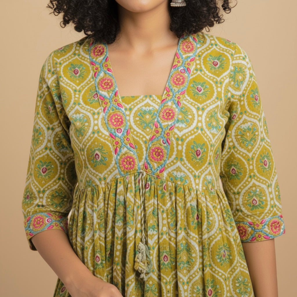 Light Lime Printed Cotton Suit