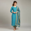Aqua Bloom Printed Cotton Suit