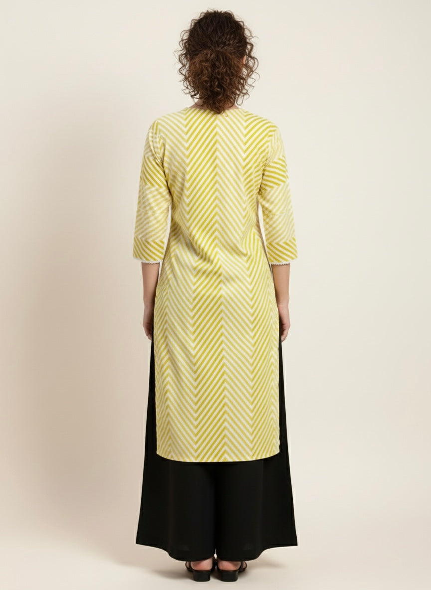 Lemon Glow Laheriya Cotton Kurti