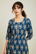 Blue Floral Printed Single Cotton Kurti