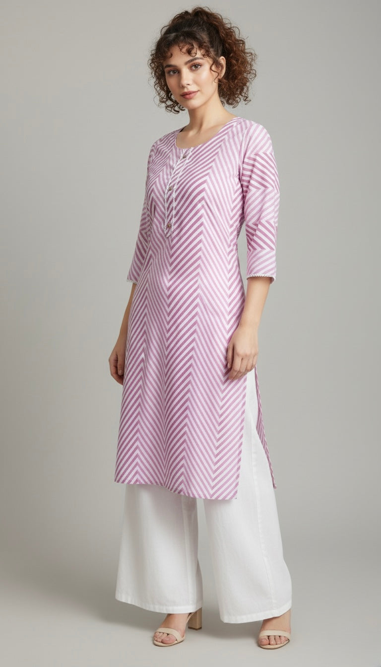 Pink Wave Laheriya Kurti