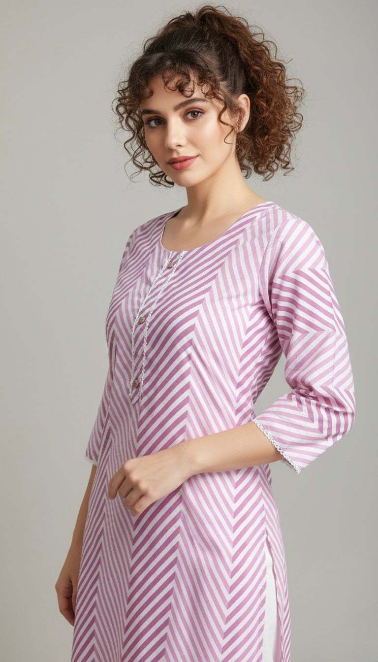 Pink Wave Laheriya Kurti