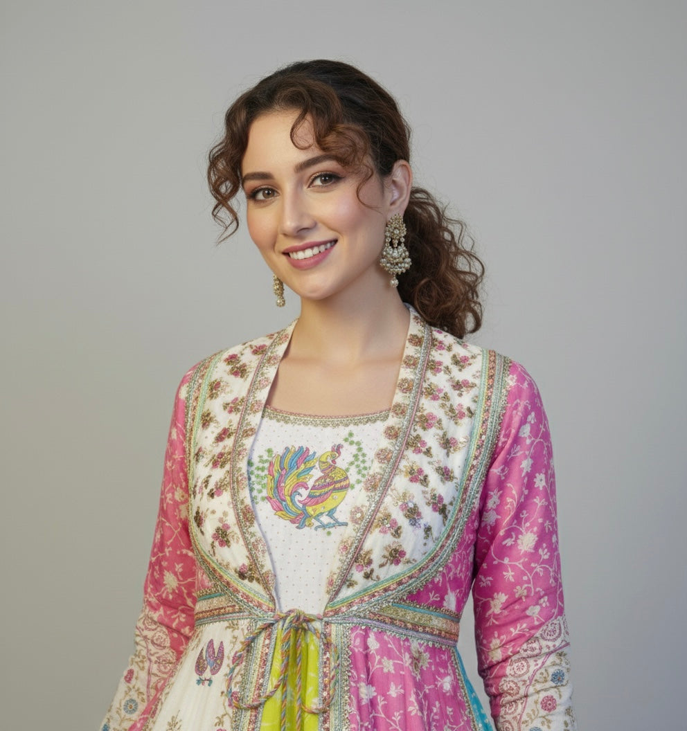 Jaipuri Print Gown with Shrug