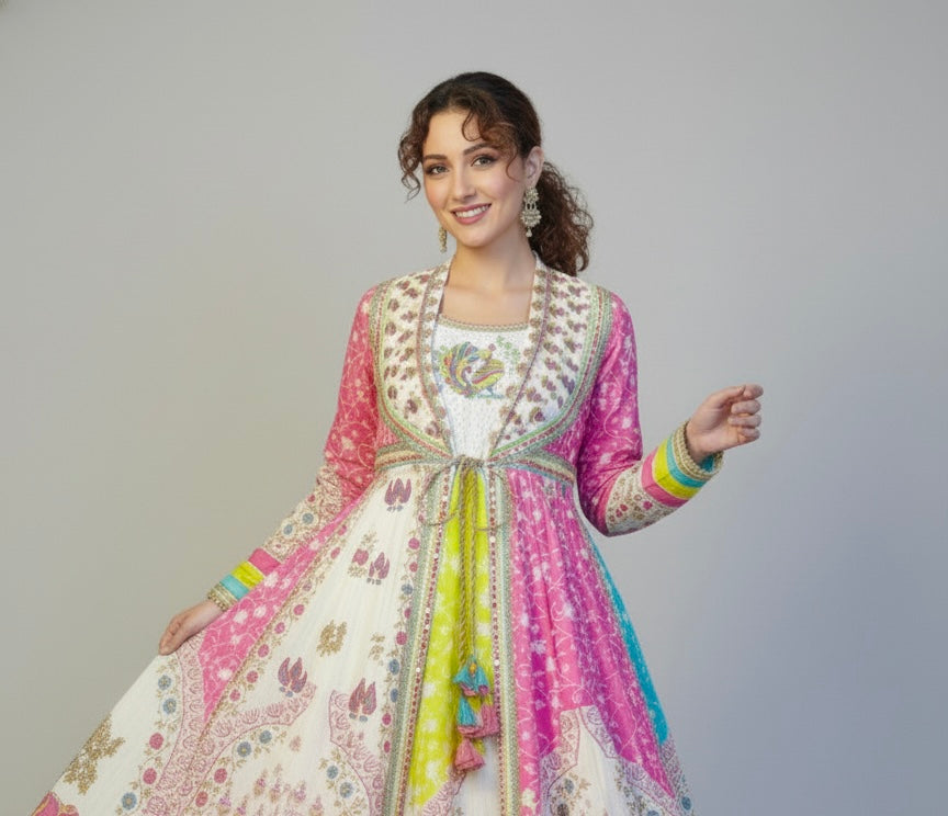 Jaipuri Print Gown with Shrug