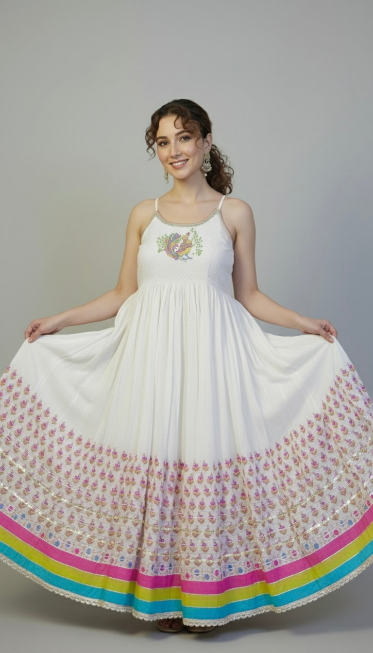 Jaipuri Print Gown with Shrug