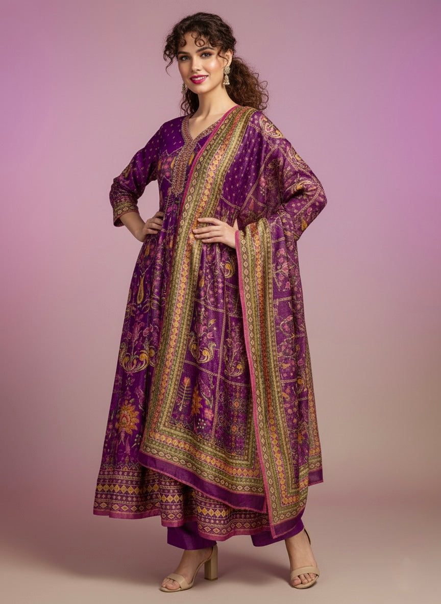 Purple Sunset Shimmer Silk Anarkali Suit