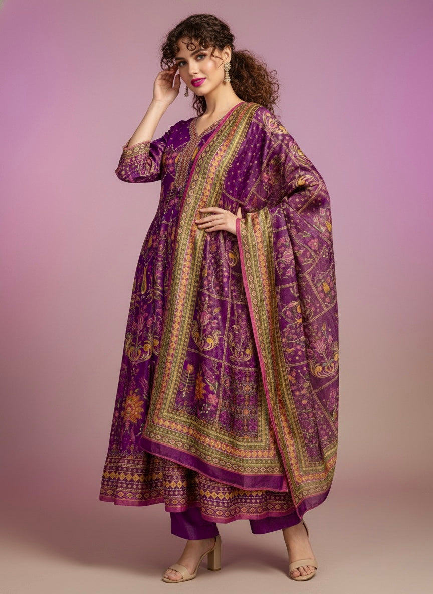 Purple Sunset Shimmer Silk Anarkali Suit