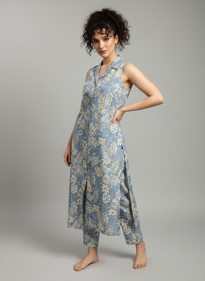 Grey Blossom Cotton 2-Piece Set