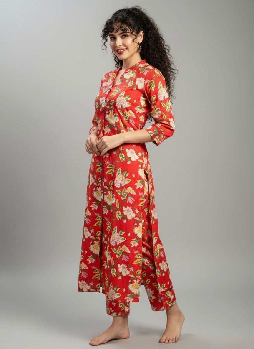 Orange Floral Cotton Co-ord Set
