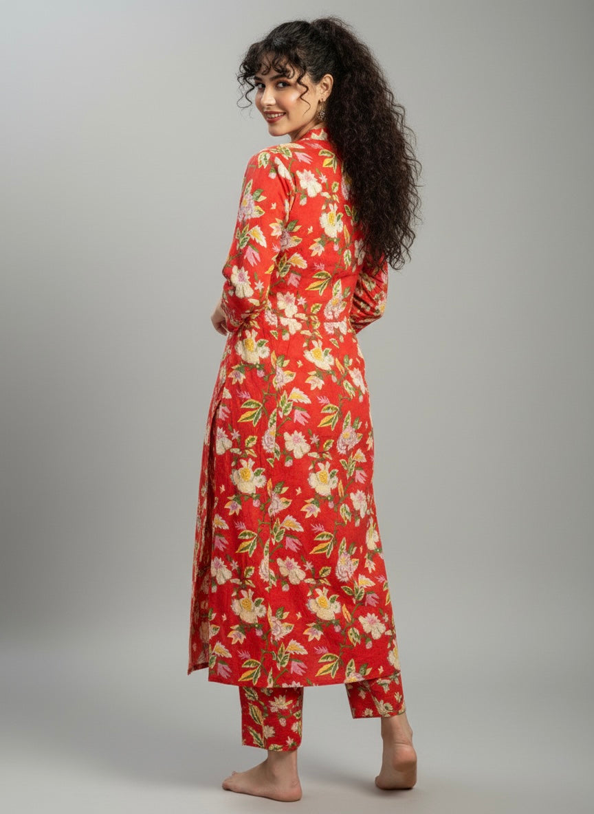 Orange Floral Cotton Co-ord Set