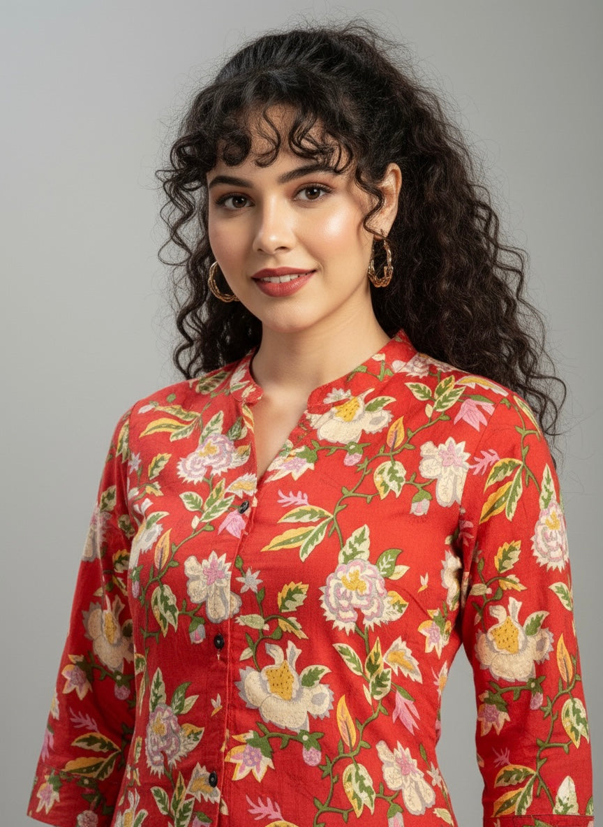 Orange Floral Cotton Co-ord Set