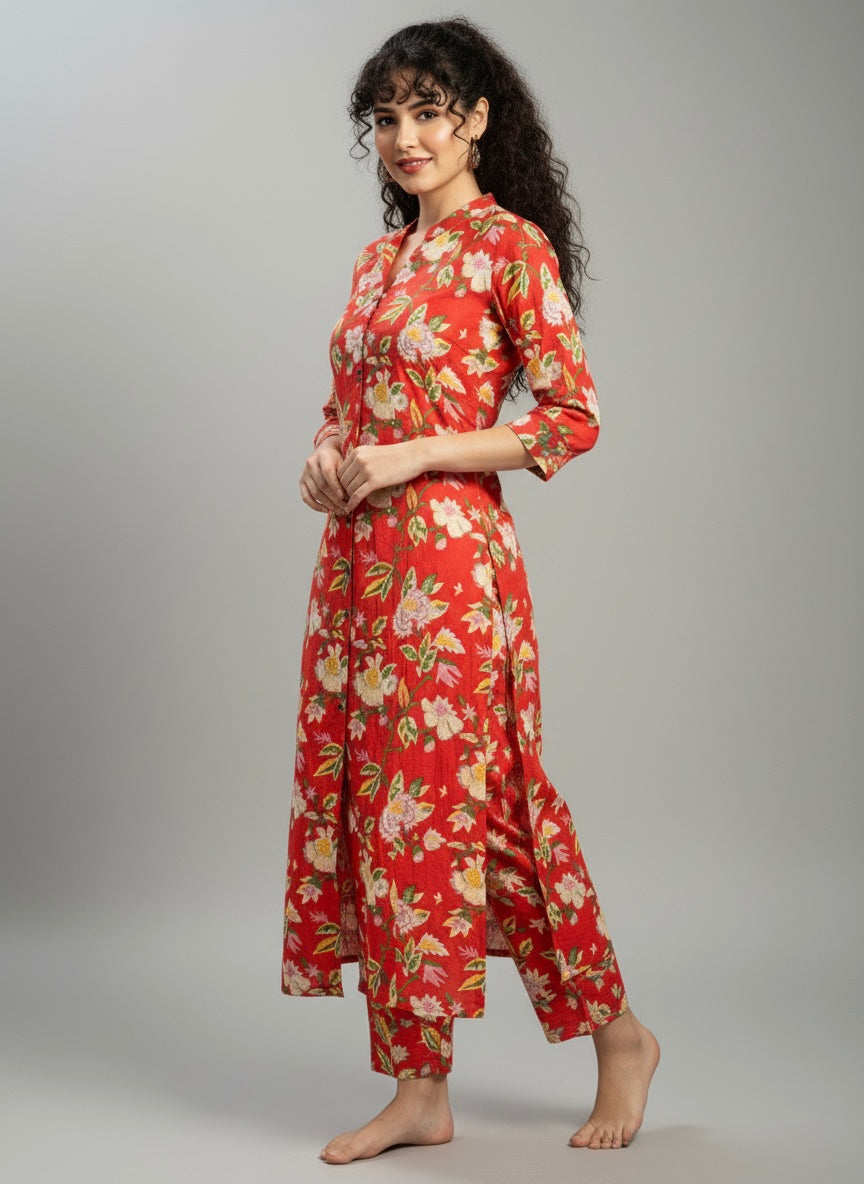 Orange Floral Cotton Co-ord Set