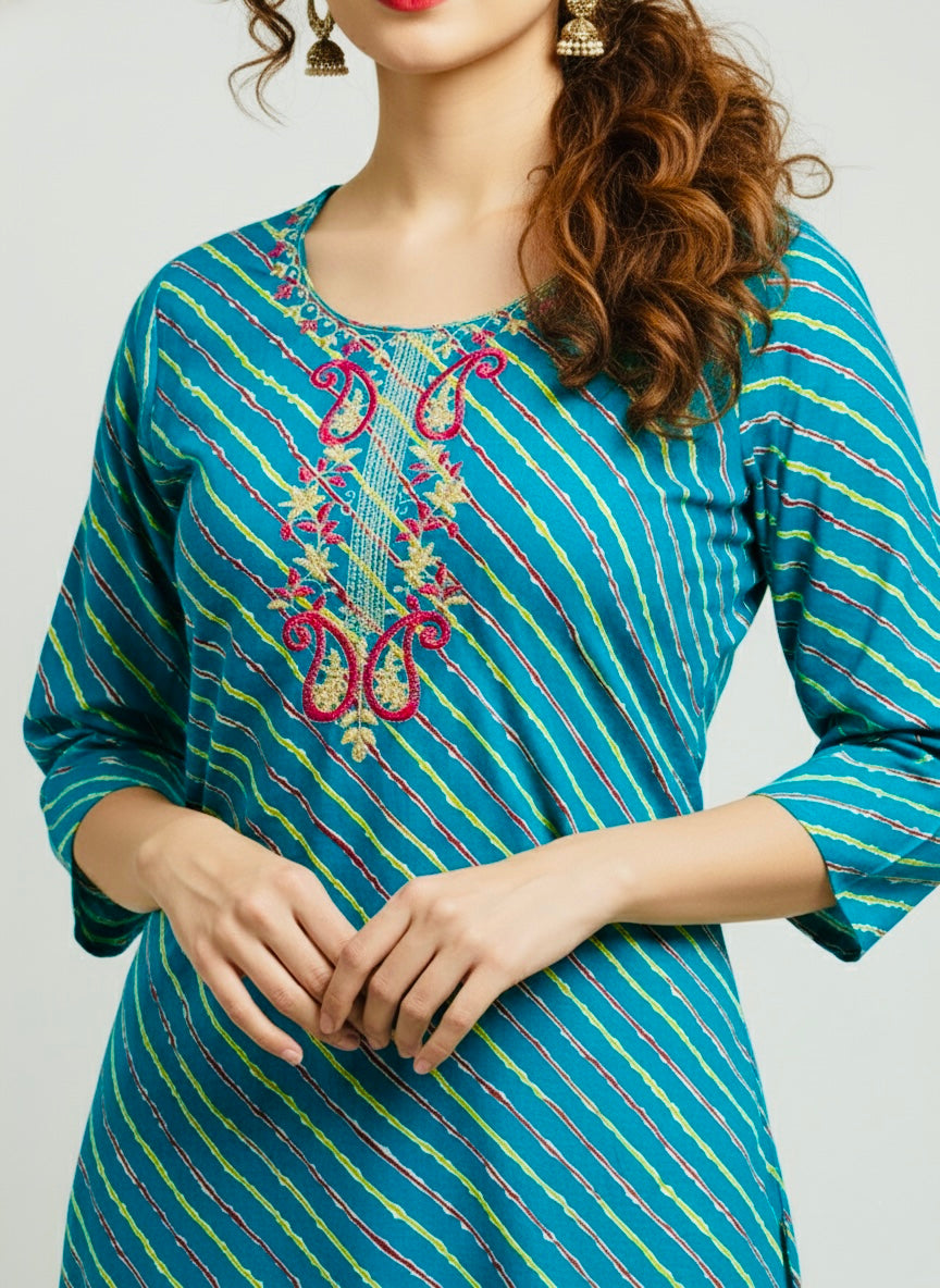 Teal & Lime 3-Piece Cotton Suit