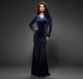 Navy Crystal-Studded Velvet Evening Gown