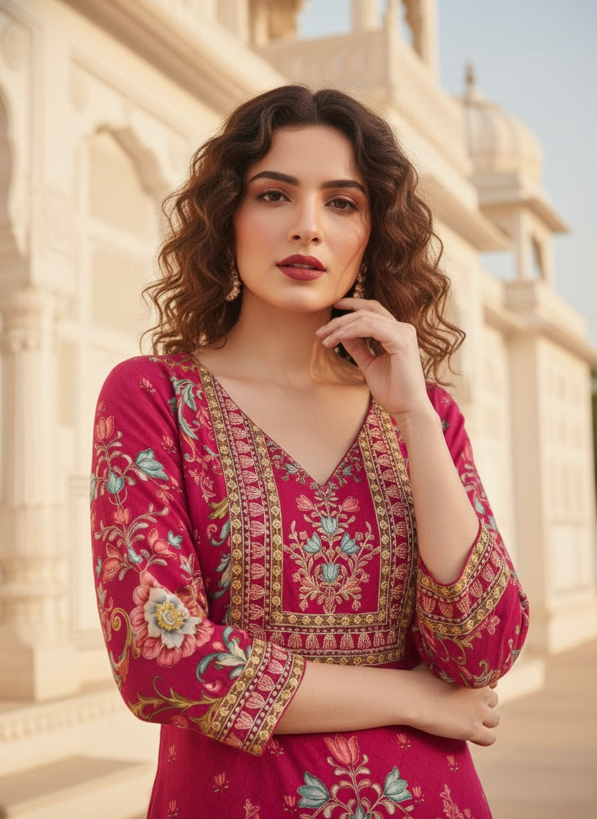 Vibrant Pink Crepe Silk Sharara with Dupatta