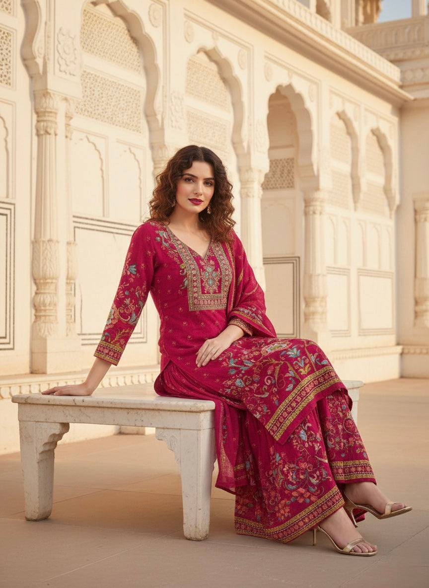 Vibrant Pink Crepe Silk Sharara with Dupatta