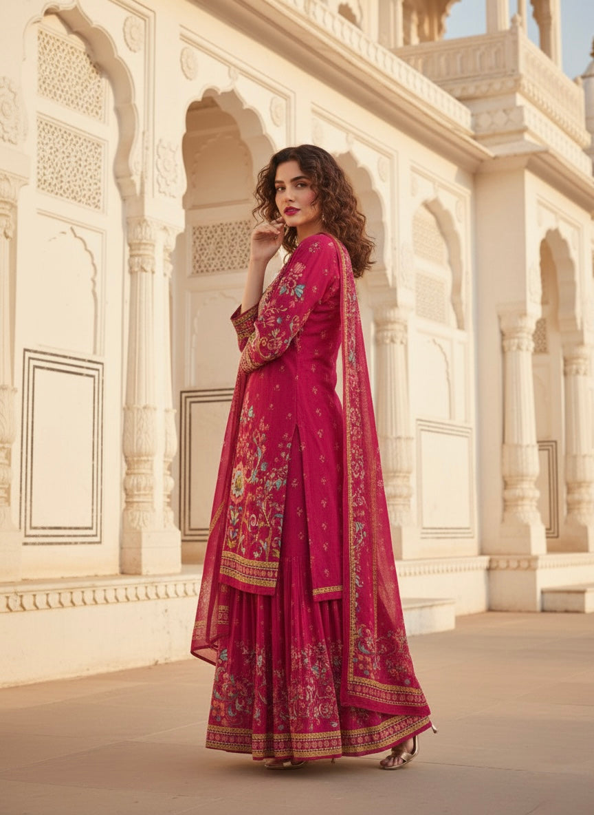 Vibrant Pink Crepe Silk Sharara with Dupatta