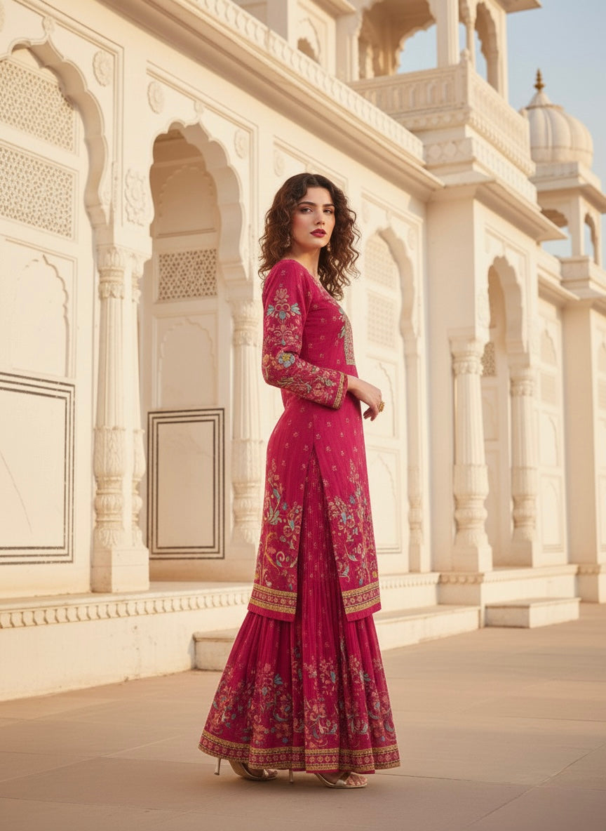 Vibrant Pink Crepe Silk Sharara with Dupatta