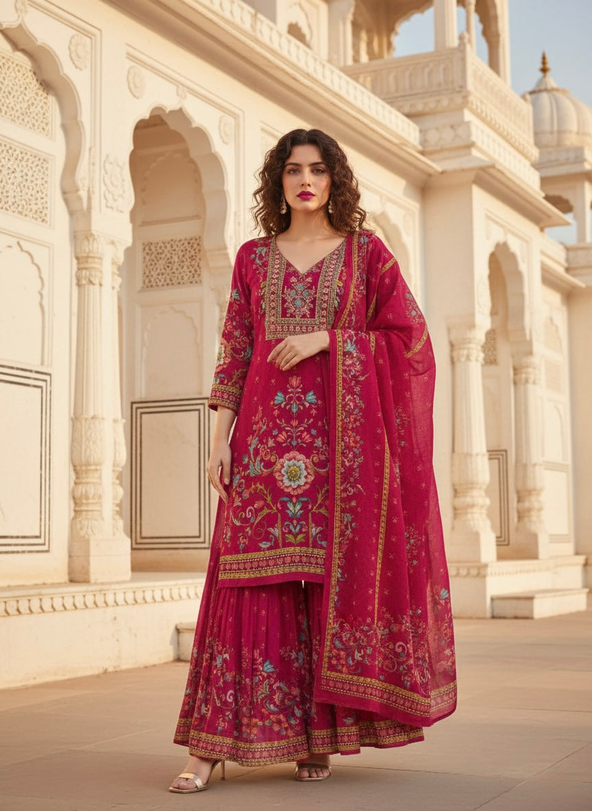 Vibrant Pink Crepe Silk Sharara with Dupatta