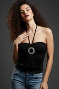Black Jewel Halter Top