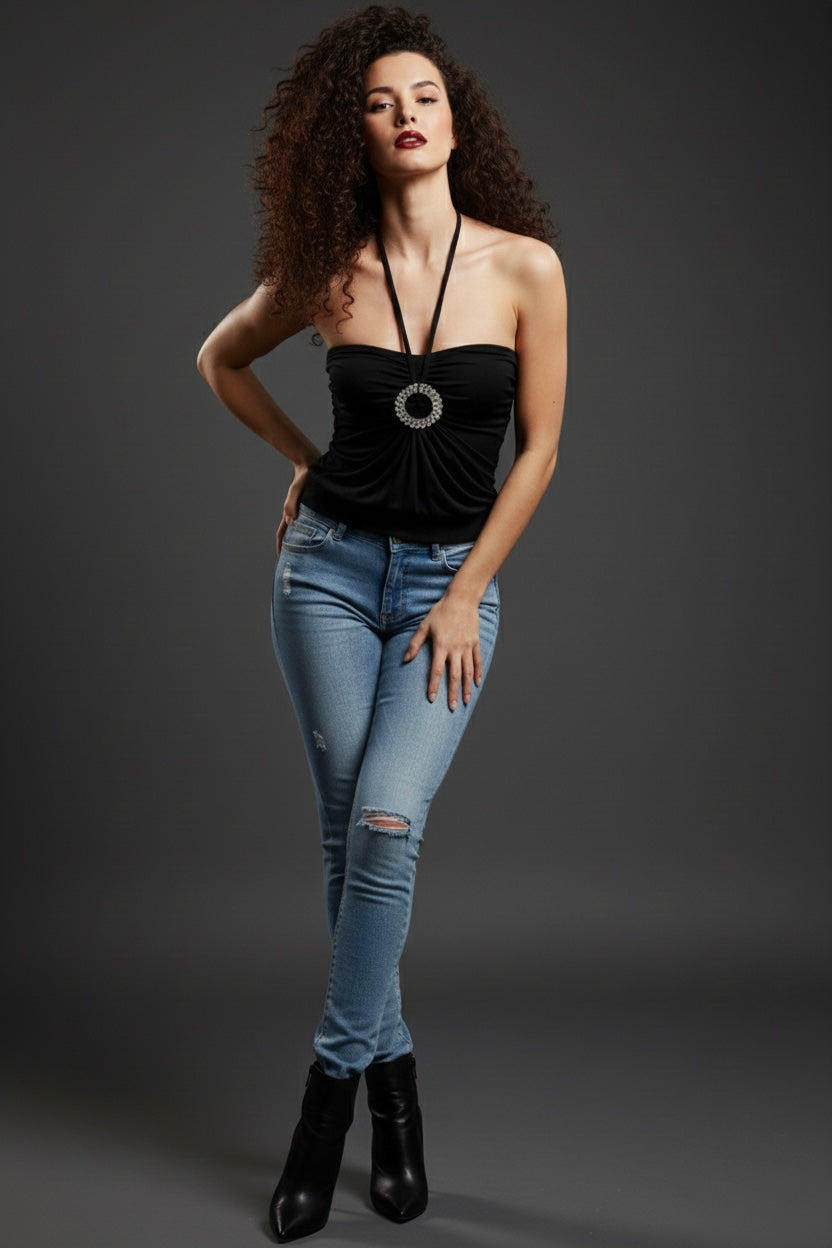 Black Jewel Halter Top