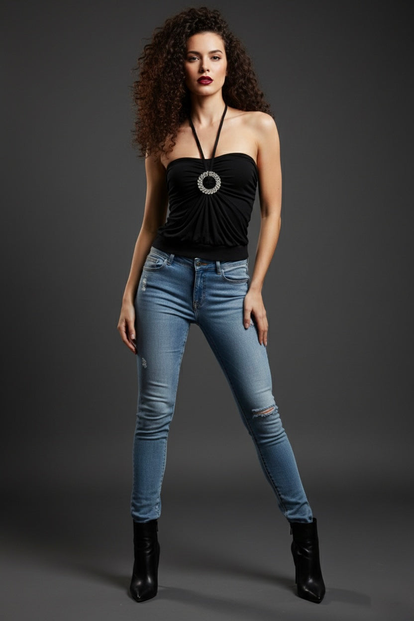 Black Jewel Halter Top