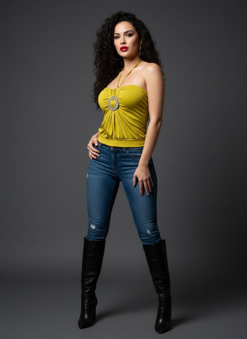 Glam Party Halter Top - Yellow