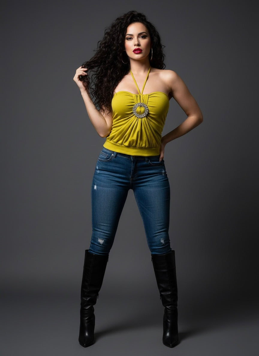 Glam Party Halter Top - Yellow