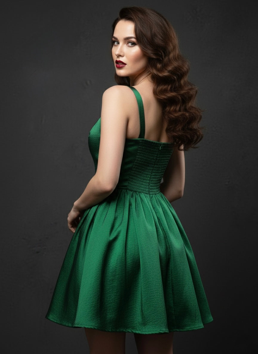 Luxury Green Satin Party Frock