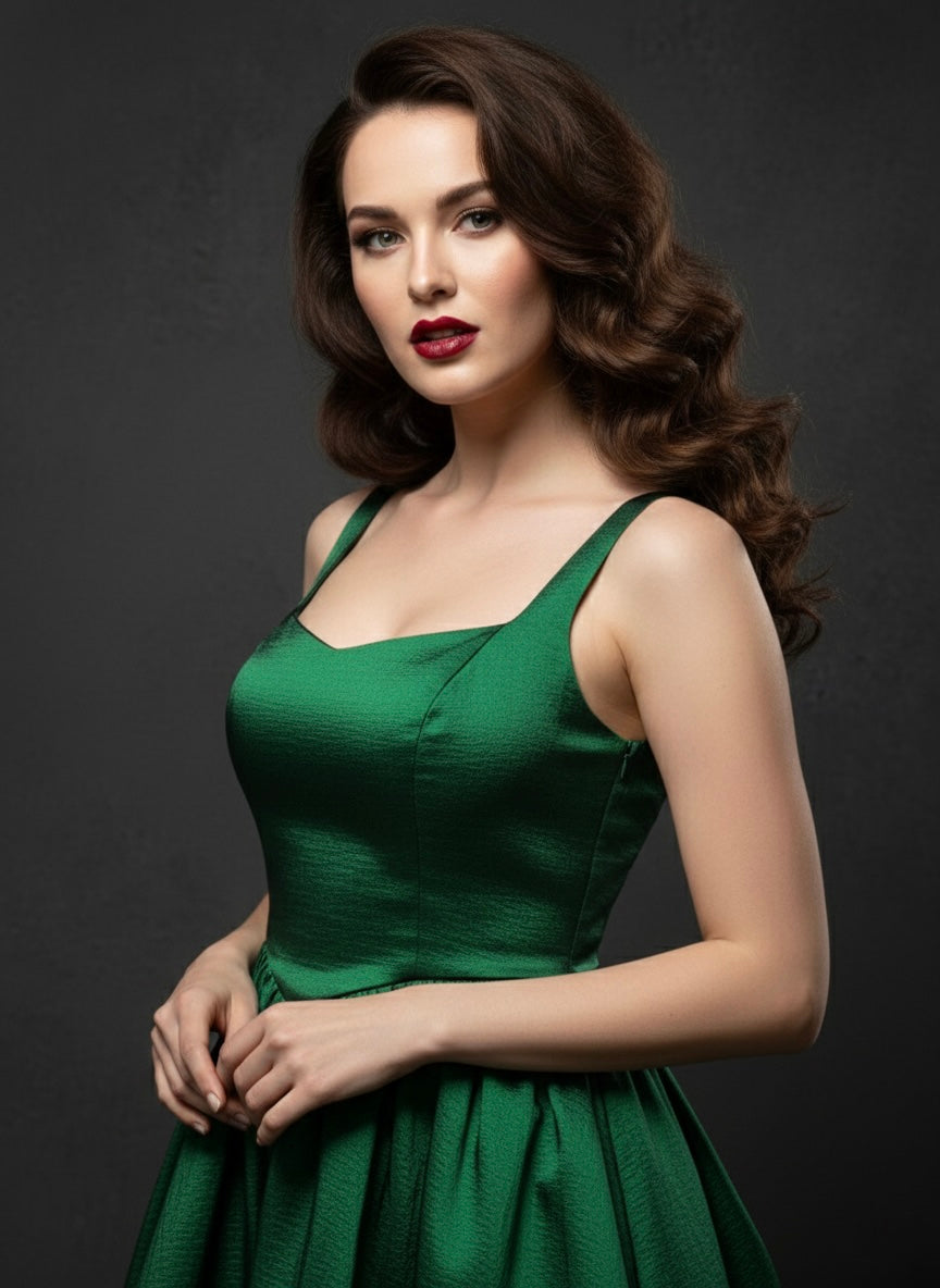 Luxury Green Satin Party Frock