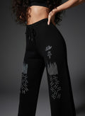 Black Crystal-Pattern Street Style Pants