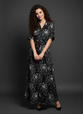 Black Statement Floral Print Long Gown