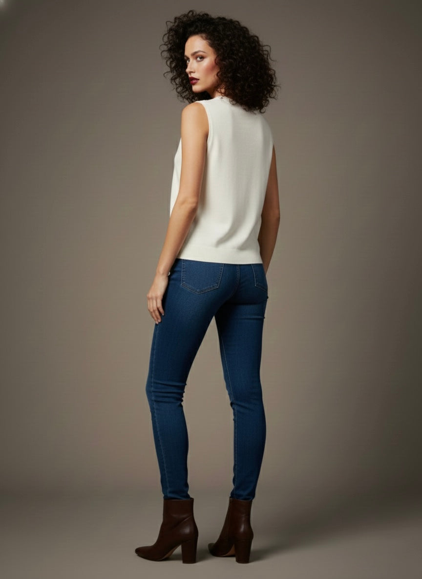 Trendy Sleeveless Knit Top with Bear Pattern