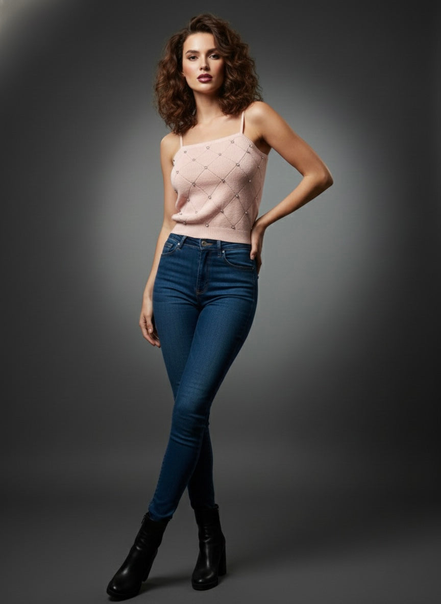 Pastel Pink Beaded Cami Top