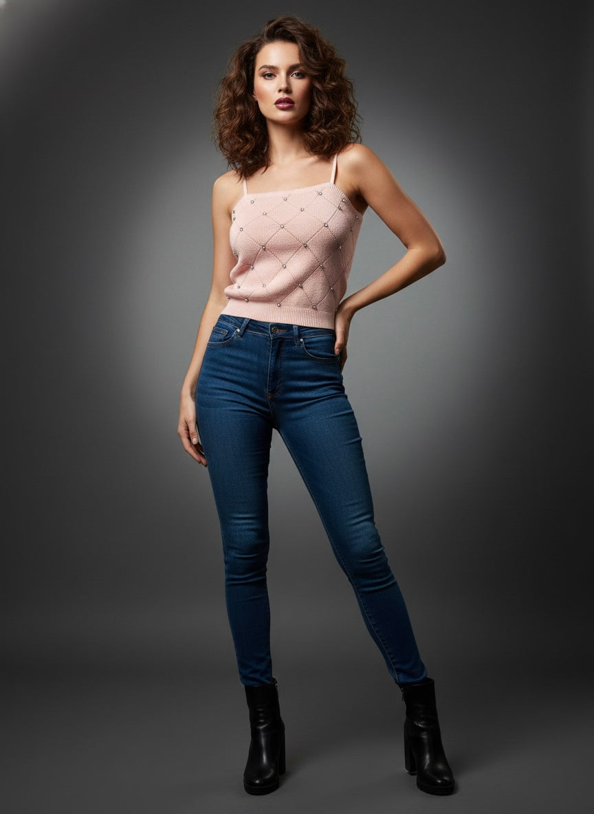 Pastel Pink Beaded Cami Top