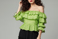 Lime Polka Ruffle Off-Shoulder Top