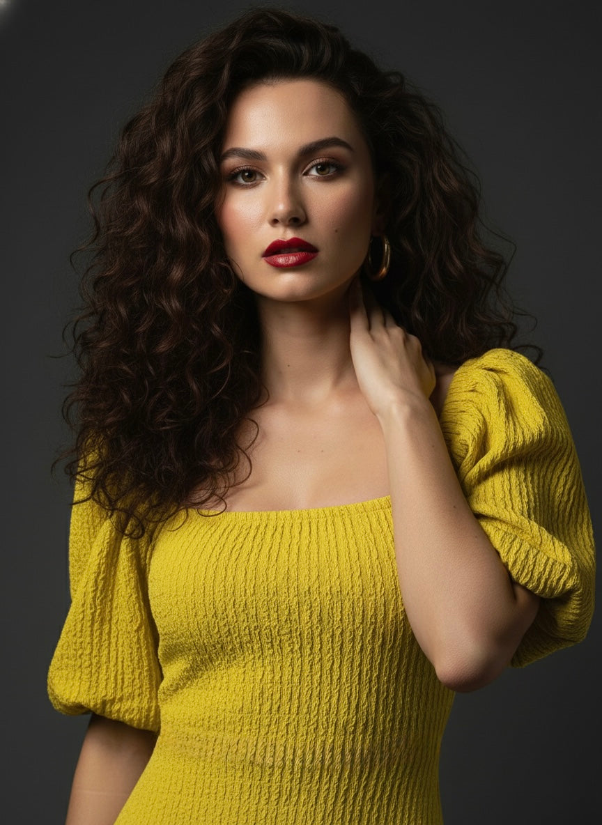 Puff Sleeve Party Wear Midi Dress