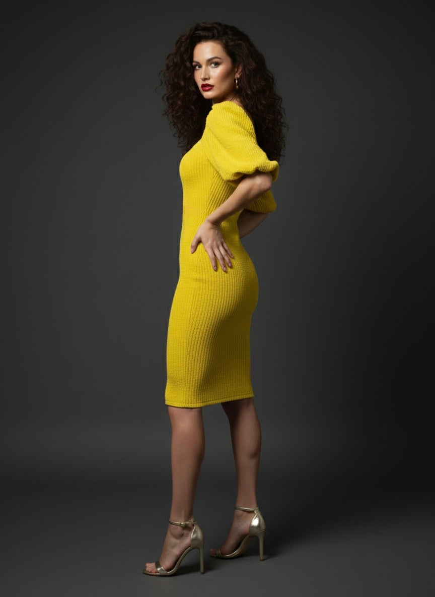 Puff Sleeve Party Wear Midi Dress