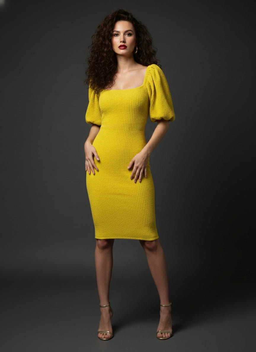 Puff Sleeve Party Wear Midi Dress