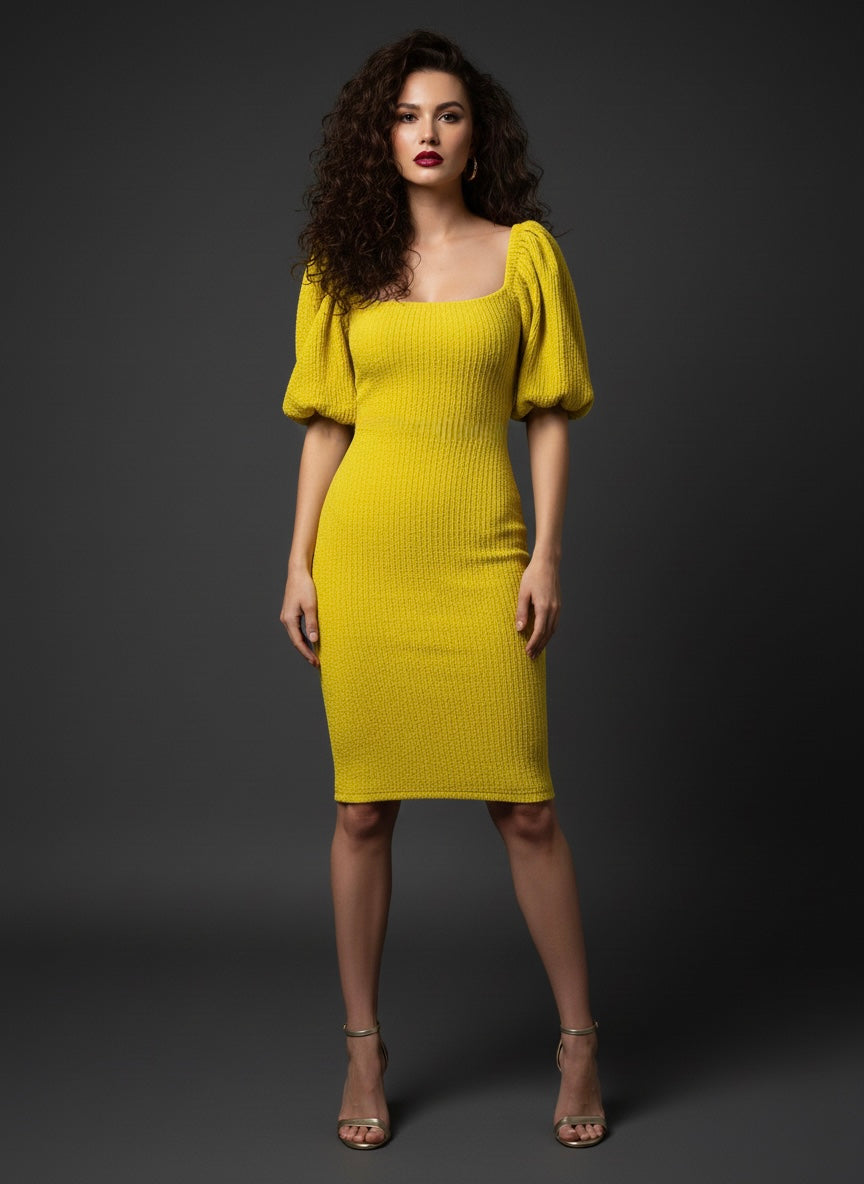 Puff Sleeve Party Wear Midi Dress