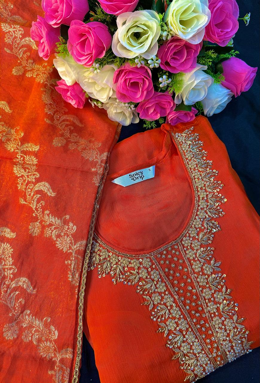Festive Aura Orange Suit Set