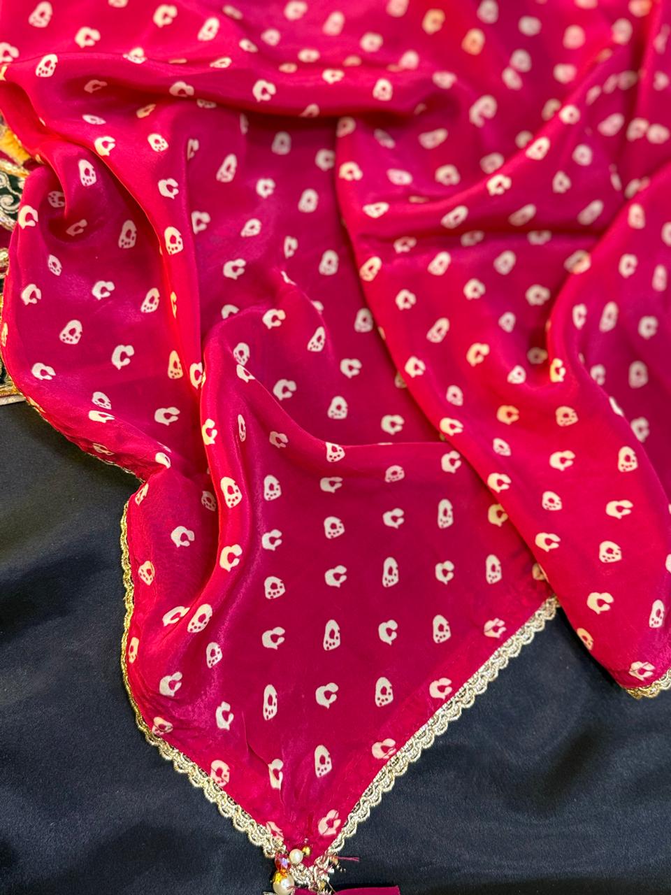 Pink Shimmer Banarasi Temple Design Suit With Bandhej-Style Silk Dupatta