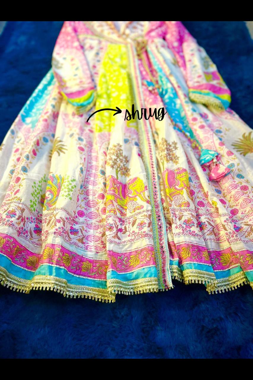 Jaipuri Print Gown with Shrug