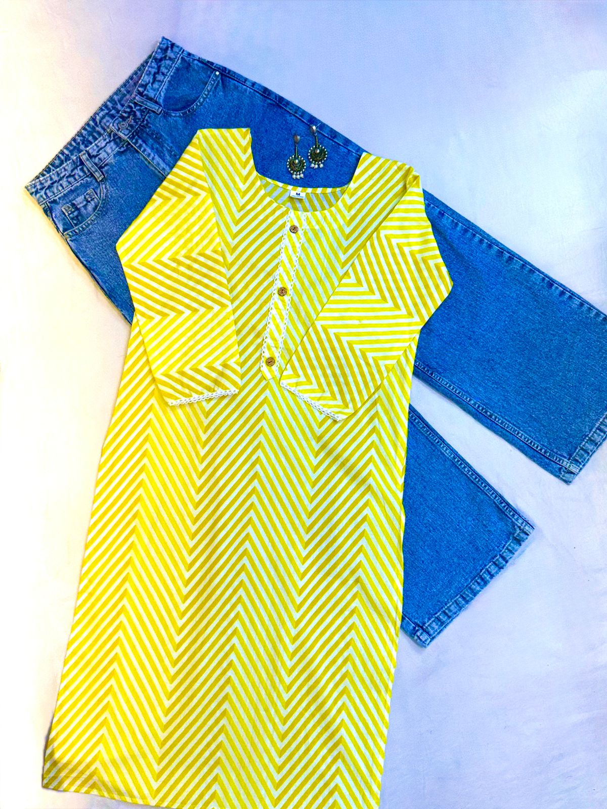 Lemon Glow Laheriya Cotton Kurti