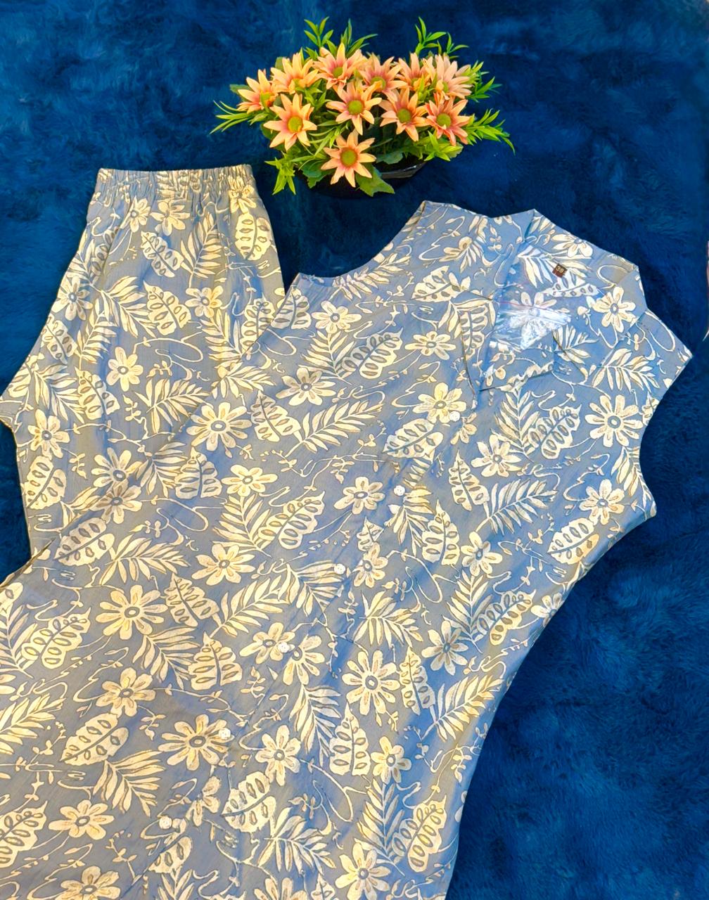 Grey Blossom Cotton 2-Piece Set