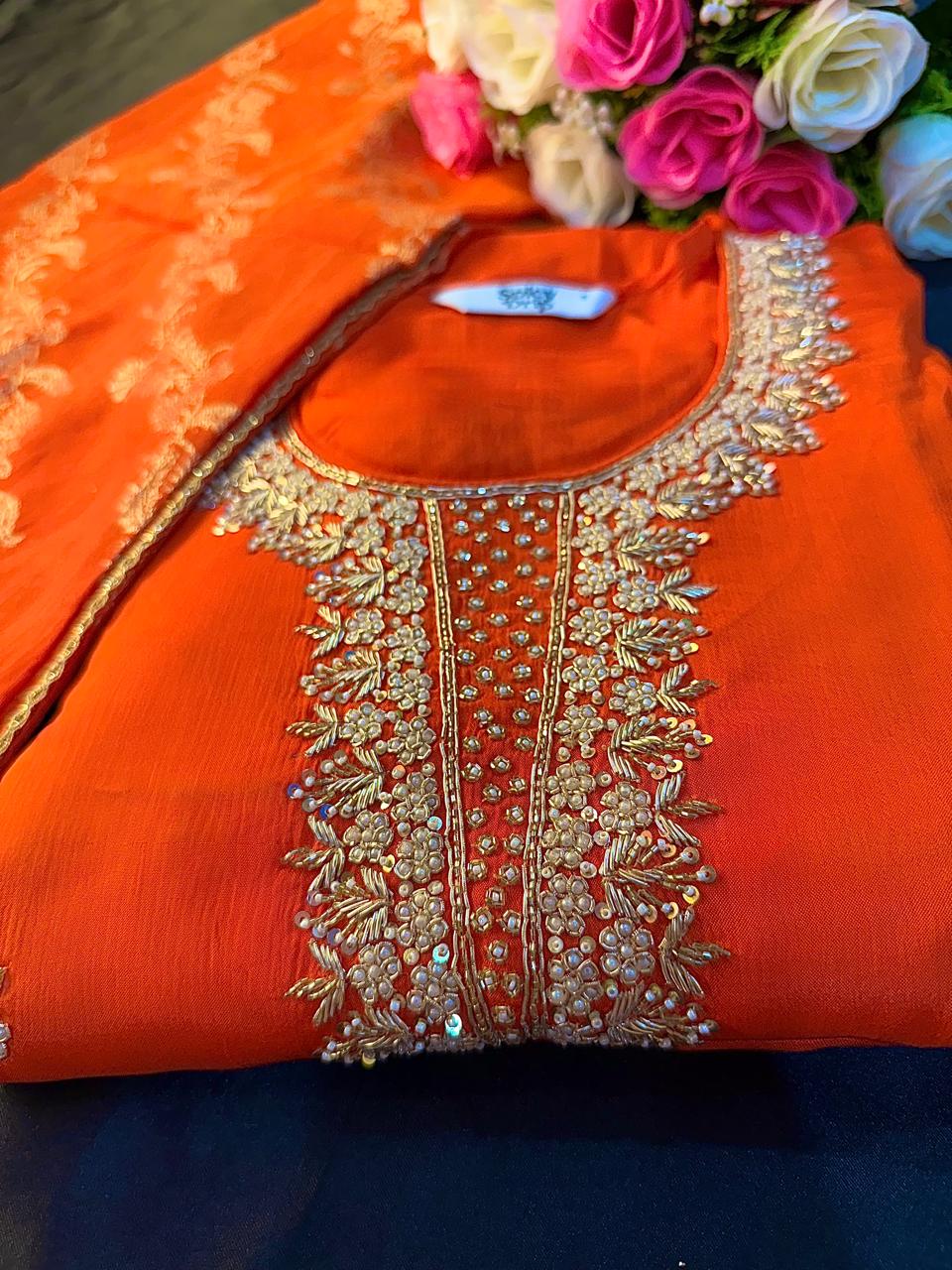 Festive Aura Orange Suit Set