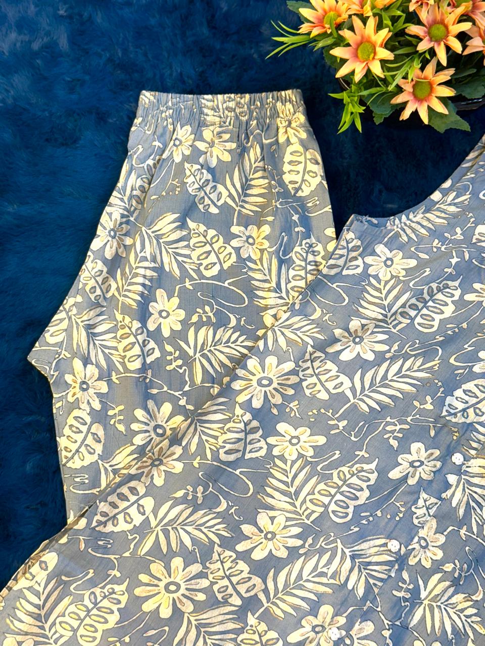 Grey Blossom Cotton 2-Piece Set