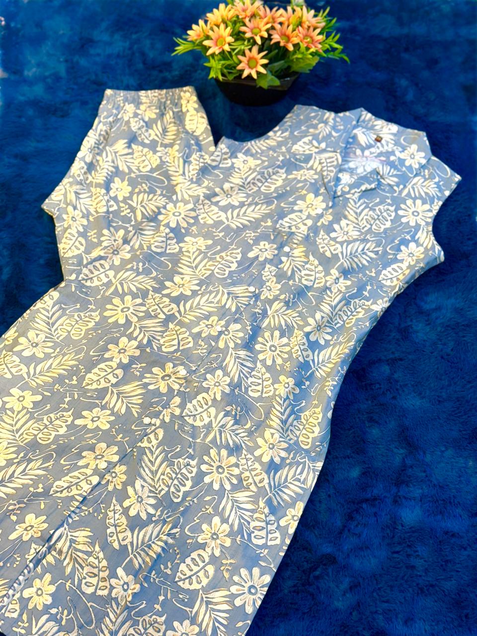 Grey Blossom Cotton 2-Piece Set