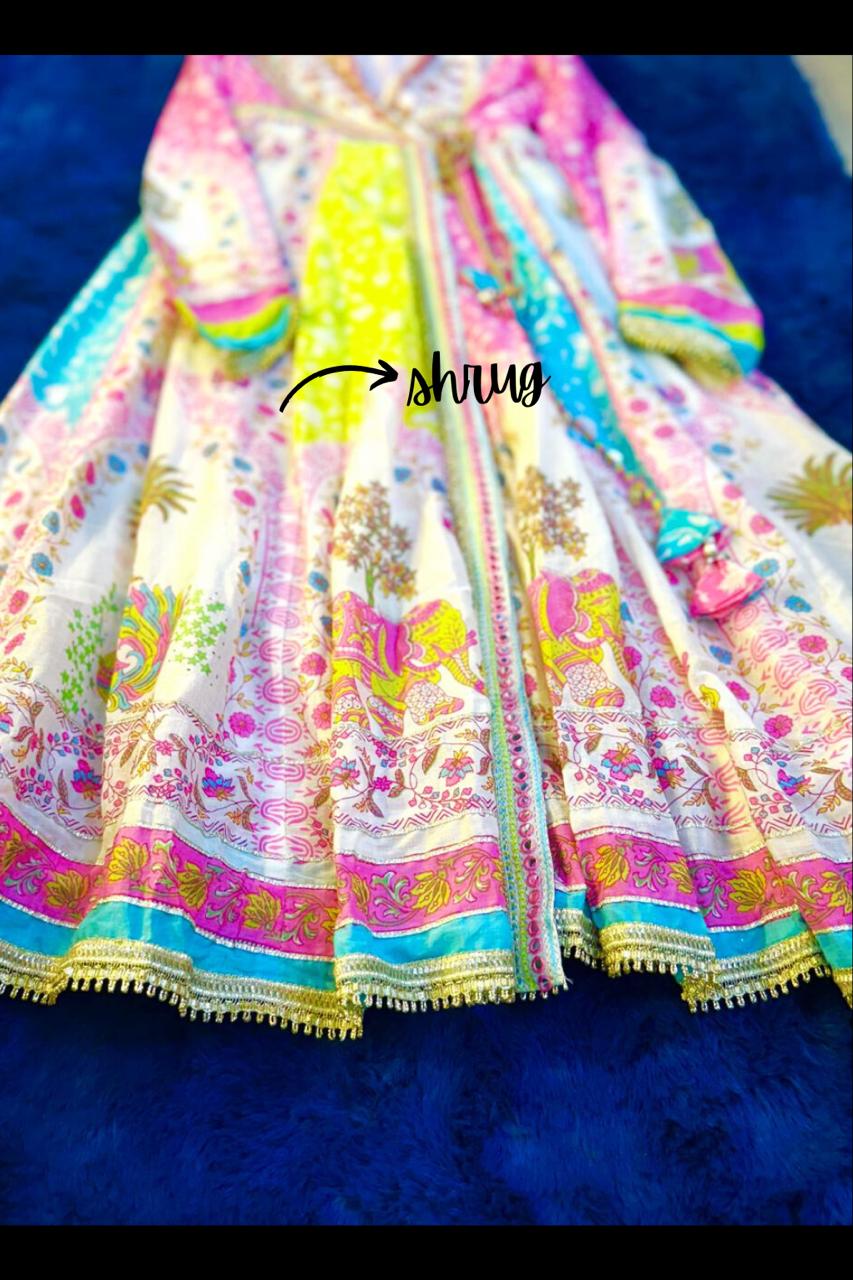 Jaipuri Print Gown with Shrug
