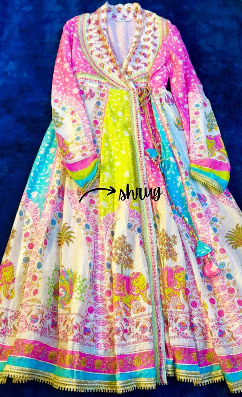 Jaipuri Print Gown with Shrug